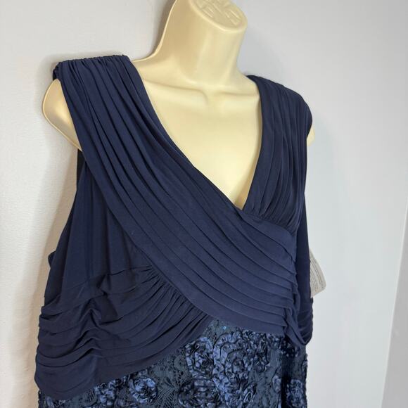 Alex Evenings Women's Plus Size Tea Length Dress with Rosette Detail Blue - Picture 7 of 16